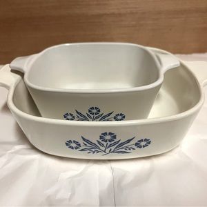 2 Vintage Corning Ware Blue Cornflower Casserole Dishes